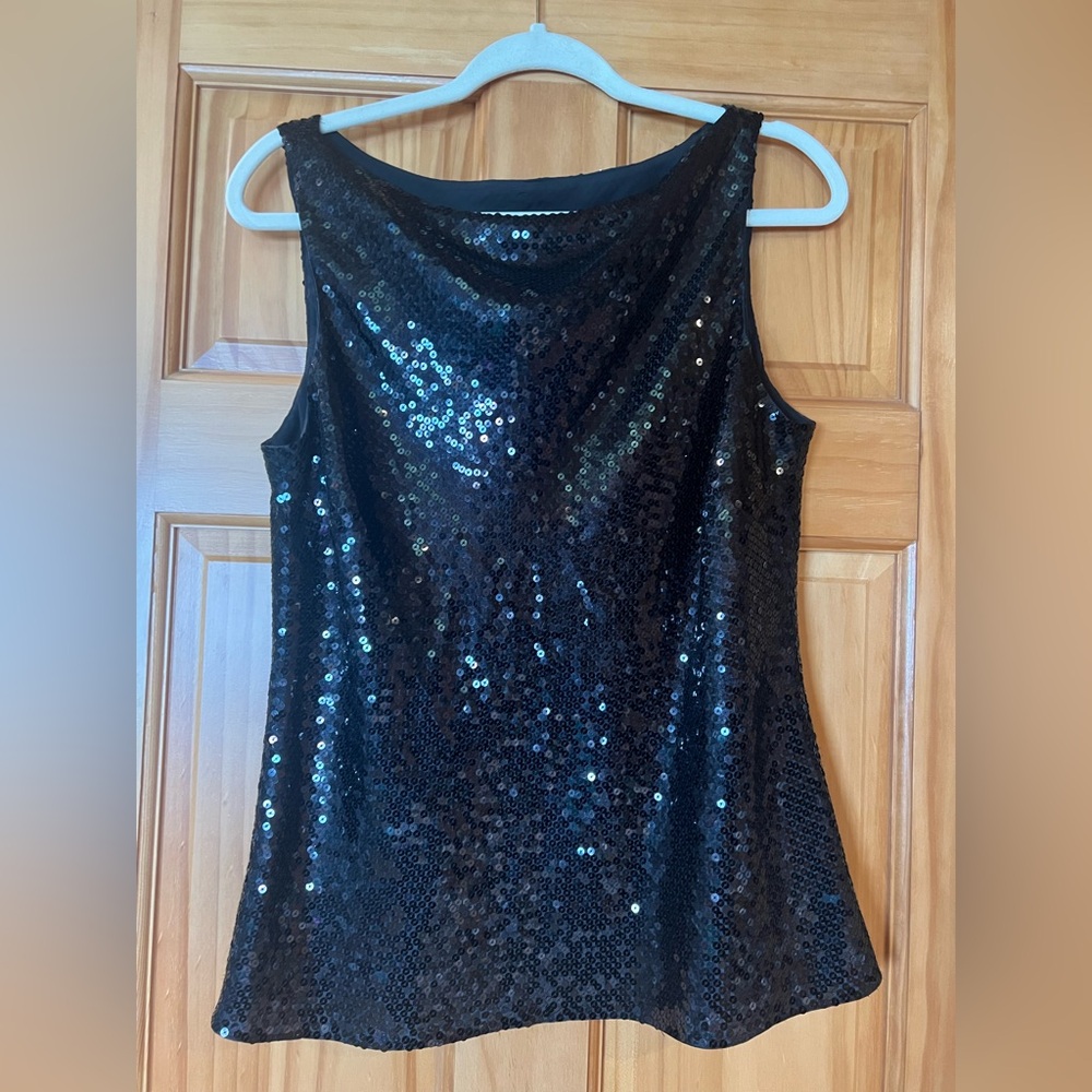 Ann Taylor Black Sequin Sleeveless Top